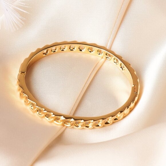 GOLD OR Silver Solid Chain Link Bangle Bracelet - Picture 1 of 4